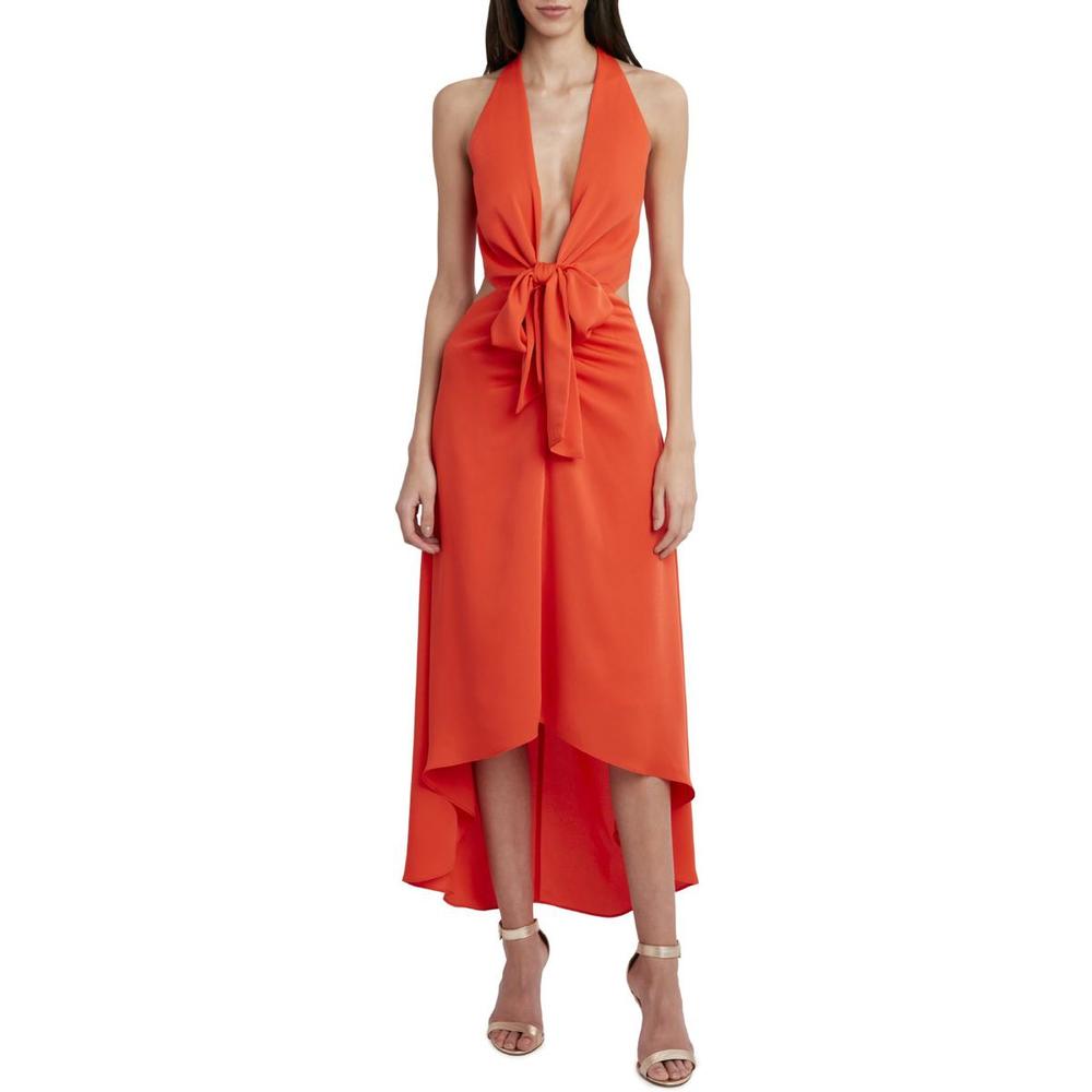 BCBGMAXAZRIA Womens Orange Chiffon Tie Front Hi-Low Evening Dress Gown NWT - Picture 4 of 4